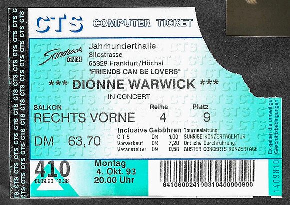 Dionne Warwick, Jahrhunderthallen. Frankfurt/Hochst October 4, 1993